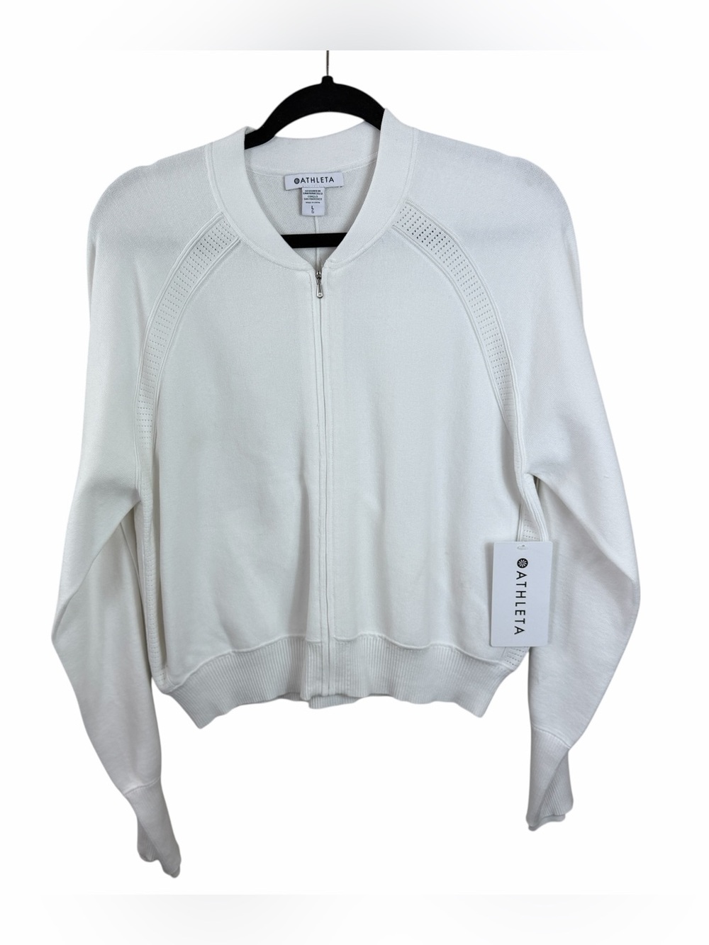 NWT Athleta‎ Women’s Chandail Advantage Bomber White Knit Zip-Up Sweater Sz L